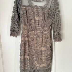 Soieblu Lace Mini Dress in Grey/Nude